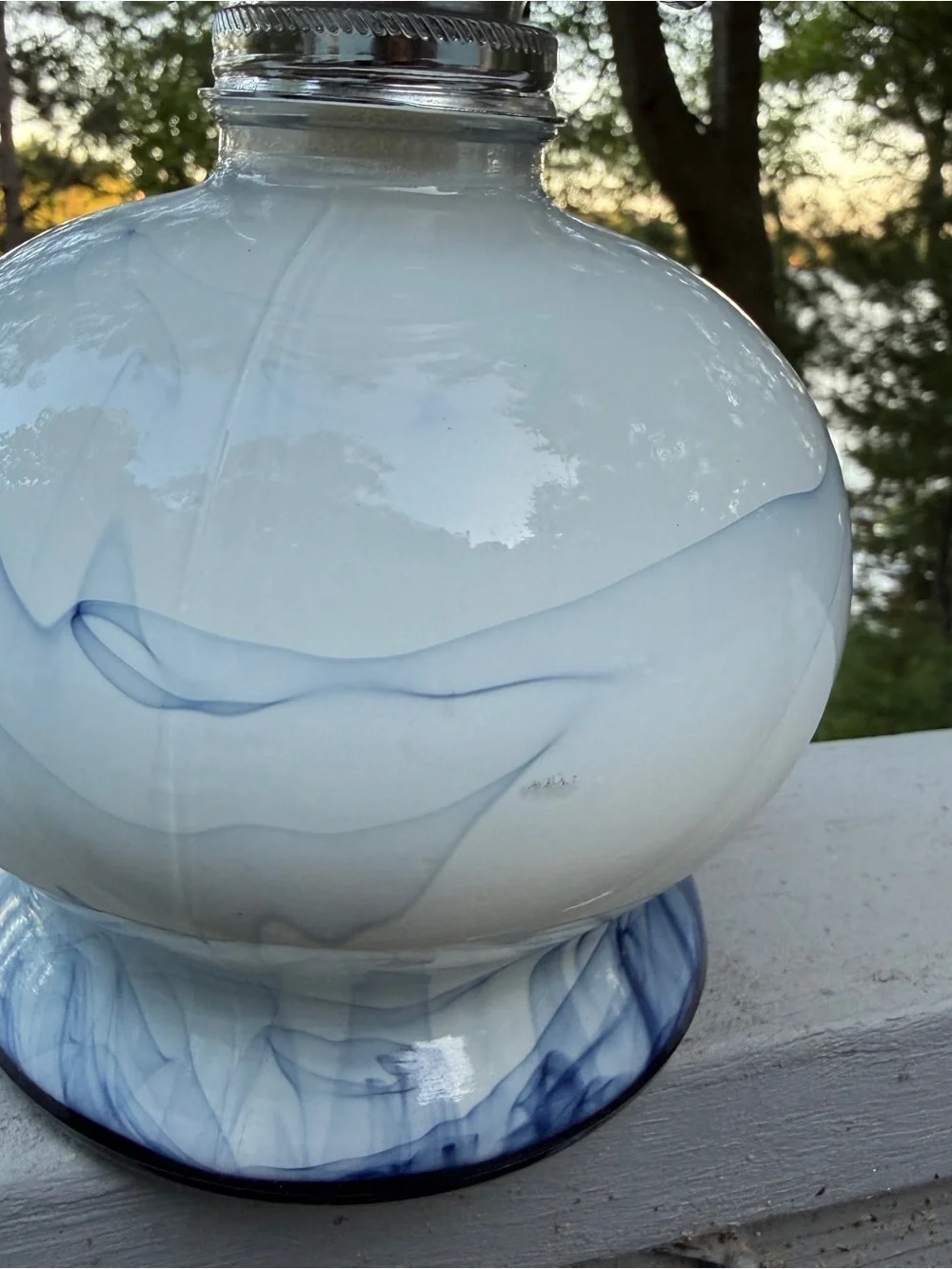 Blue Swirl Hurricane Kerosene Oil Lamp Glass Marbled Prairie CottageCo Homestead